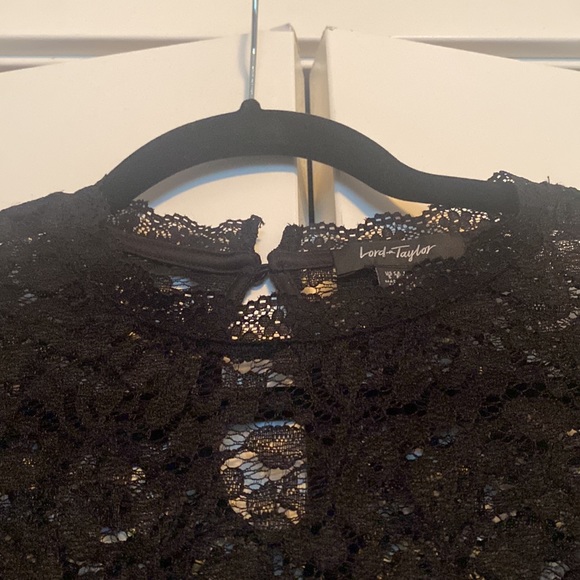 Lord and Taylor Sheer Lace Blouse with High Neck and Frill Sleeves - Picture 2 of 3